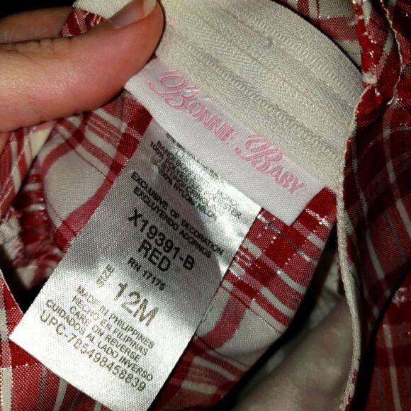 BONNIE BABY PLAID HOLIDAY CHRISTMAS DRESS 12M - Picture 4 of 4